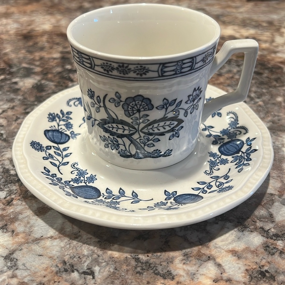 Vintage Coventry Blue Kensington Staffordshire Ironstone Teacup and Saucer
